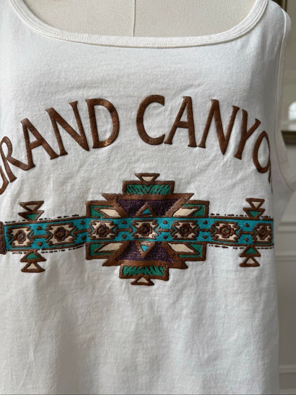 Vintage 90s Grand Canyon Cotton Tank Top Aztec Southwestern XL - Picture 2 of 8